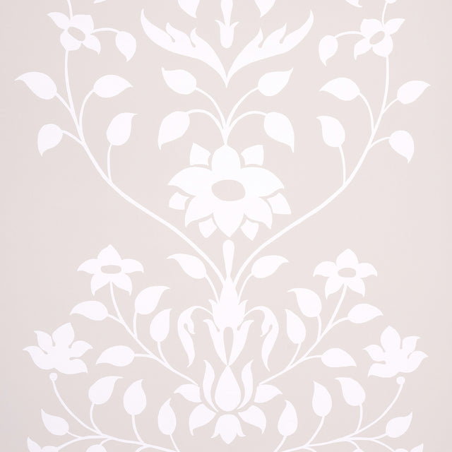 Jaipur Mughal Flower wallpaper in neutral by Schumacher, featuring a large-scale Mughal-inspired floral pattern in a soft, elegant colorway.