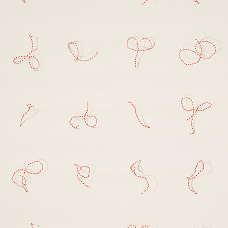 Butcher String wallpaper in red and white on ivory by Charlap Hyman & Herrero for Schumacher, featuring trompe l'oeil string design.