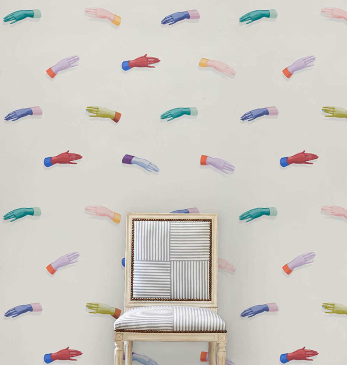 Manos Multi on Ivory by Schumacher Surrealist Hand Wallpaper – Schumacher 5014480