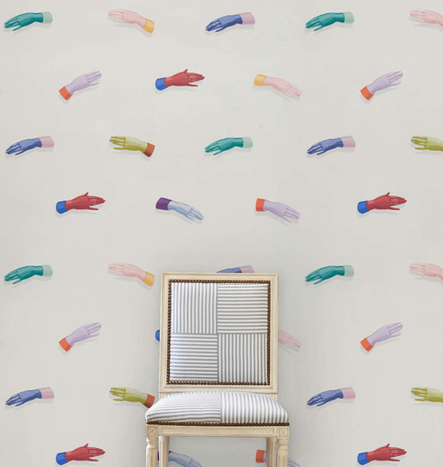 Manos Multi on Ivory by Schumacher Surrealist Hand Wallpaper – Schumacher 5014480