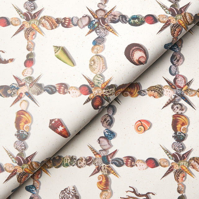 Grotto Treillage Multi on Ivory by Schumacher Playful Shell Trellis Designer Wallpaper – Schumacher 5014492