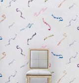 Beth Multi on Ivory by Charlap Hyman & Herrero Trompe L'oeil Ribbon Wallpaper – Schumacher 5014500