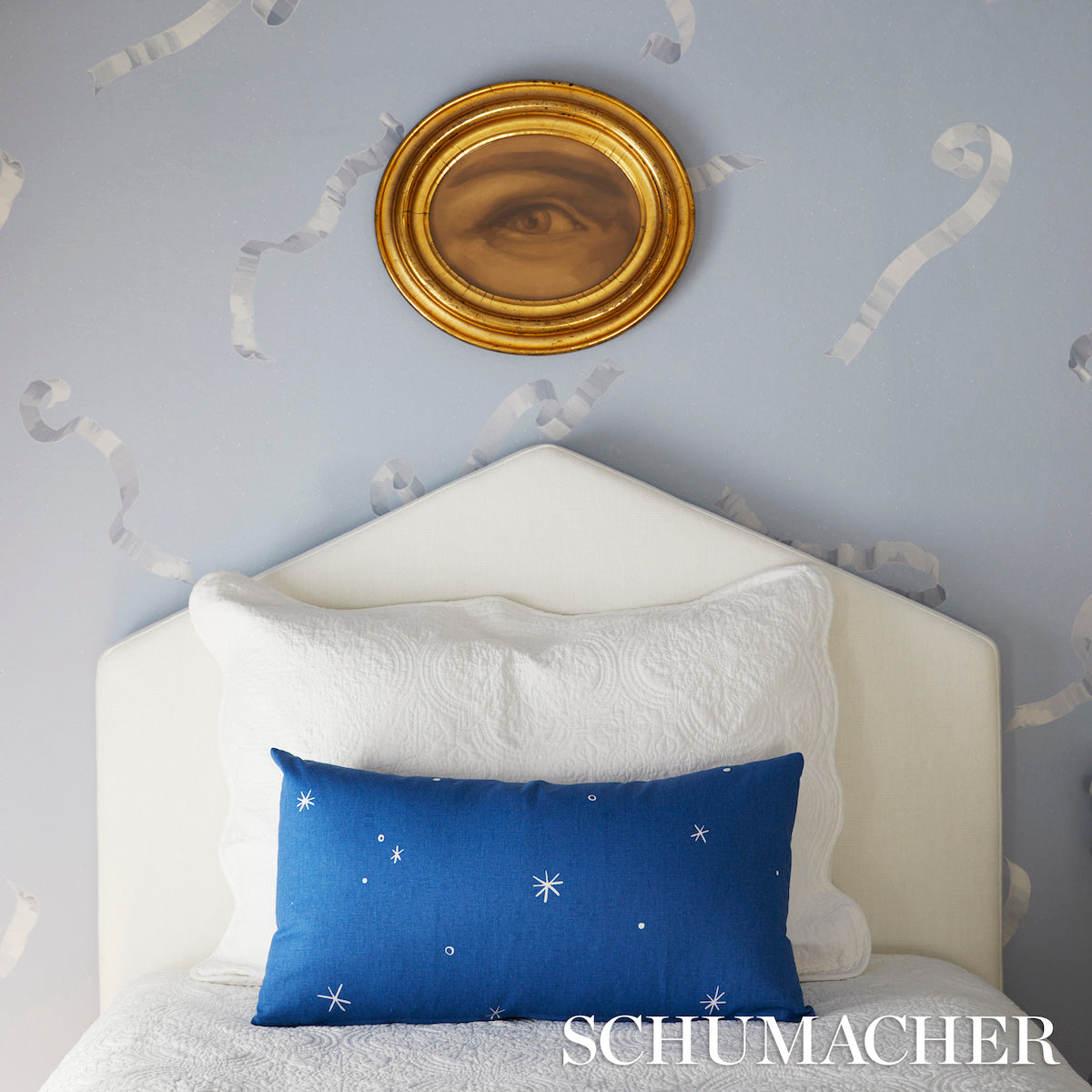 Beth Blue by Charlap Hyman & Herrero Trompe L'oeil Ribbon Wallpaper – Schumacher 5014501