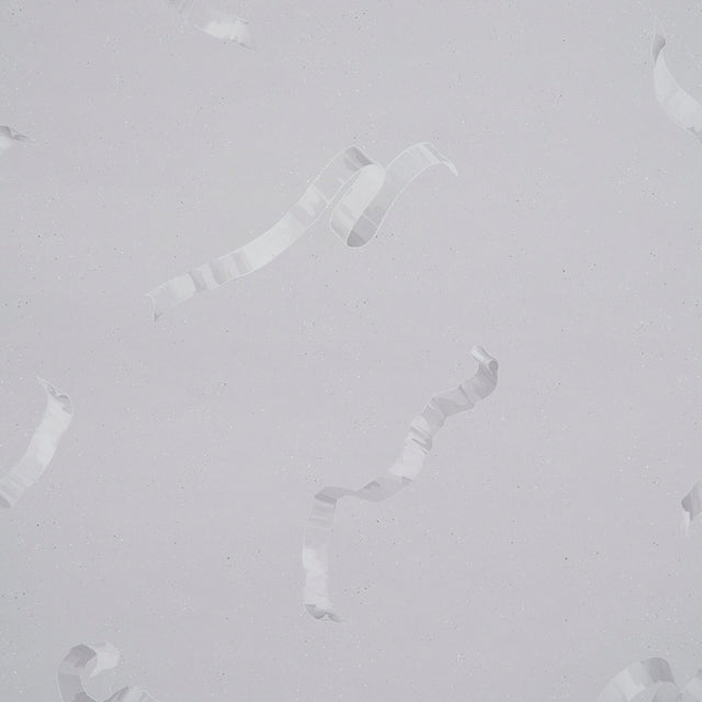 Beth wallpaper in grey by Charlap Hyman & Herrero for Schumacher, featuring hand-drawn trompe l'oeil ribbons on a fibrous ground.