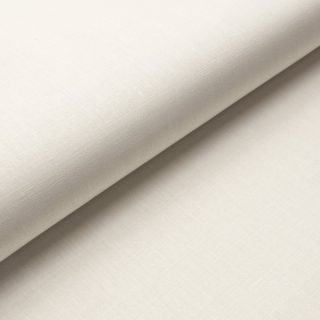 Ivory Belgian linen-look wallcovering with subtle texture, styled in a serene interior setting.