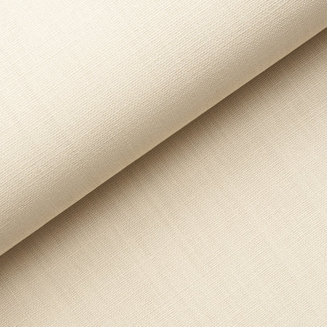 Close-up and styled view of Schumacher Performance Linen Wallcovering in Oyster, showing its subtle texture and neutral color.