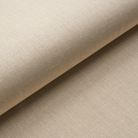 Close-up and styled view of Schumacher Performance Linen Wallcovering in Parchment, showing its natural linen texture and elegant neutral color.