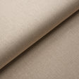 Close-up and styled room view of Schumacher Performance Linen Wallcovering in Flax, showing its natural linen texture and neutral color.