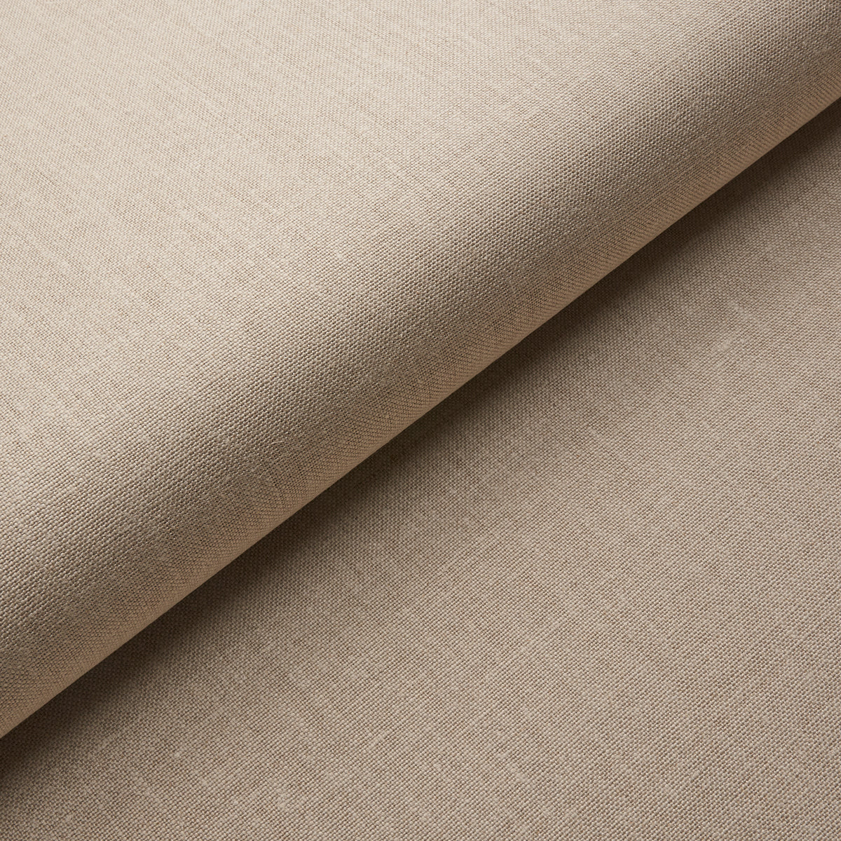 Close-up and styled room view of Schumacher Performance Linen Wallcovering in Flax, showing its natural linen texture and neutral color.