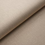 Close-up and styled room view of Schumacher Performance Linen Wallcovering in Flax, showing its natural linen texture and neutral color.