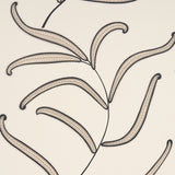 Caterpillar Leaf wallpaper in black and cream by Neisha Crosland for Schumacher, featuring whimsical botanical leaves inspired by antique Indian crewelwork.