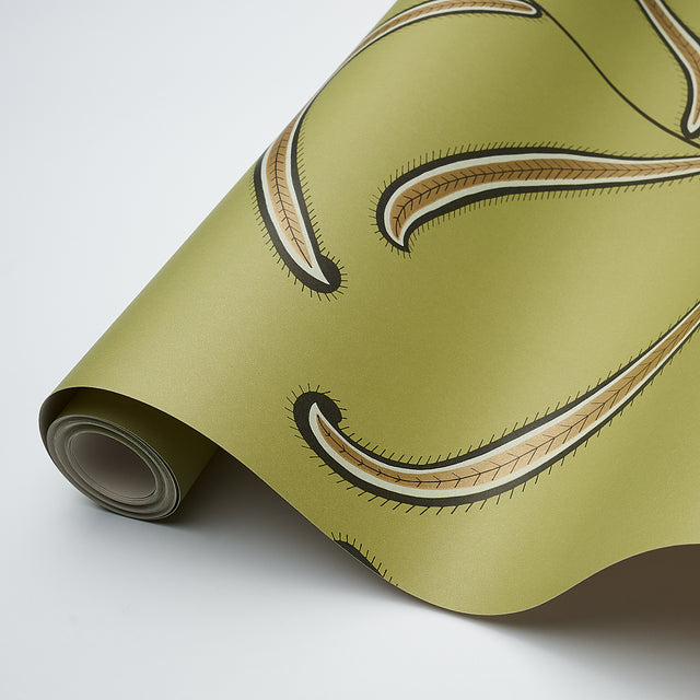 Caterpillar Leaf Meadow Green by Neisha Crosland Botanical Wallpaper – Schumacher 5014531