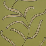 Caterpillar Leaf wallpaper in Meadow Green by Neisha Crosland for Schumacher, featuring whimsical botanical leaves on a green background.