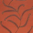 Caterpillar Leaf wallpaper in Tomato by Neisha Crosland for Schumacher, featuring whimsical botanical leaves on a bold red-orange background.