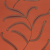 Caterpillar Leaf wallpaper in Tomato by Neisha Crosland for Schumacher, featuring whimsical botanical leaves on a bold red-orange background.