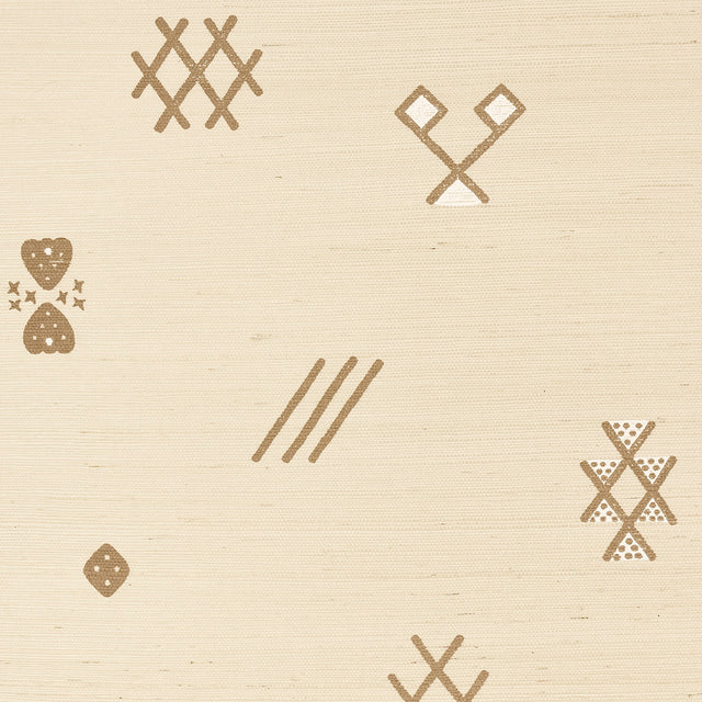 Samsun Sisal wallpaper in natural with mystical free-floating, hand-printed motifs on a sisal-textured background.