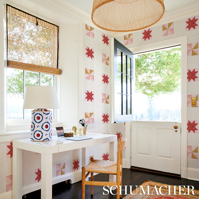 Alexander Red & Earthy Pink Geometric Wallpaper – Schumacher 5014550