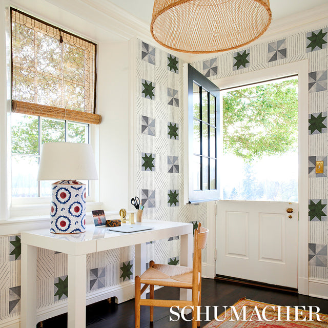 Alexander Dutch Green & Slate Geometric Wallpaper – Schumacher 5014552