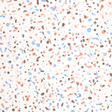 LOS COSMOS wallpaper in Disco by Schumacher features a dynamic, multidirectional paint splatter pattern in blue, coral, and brown on a white background.