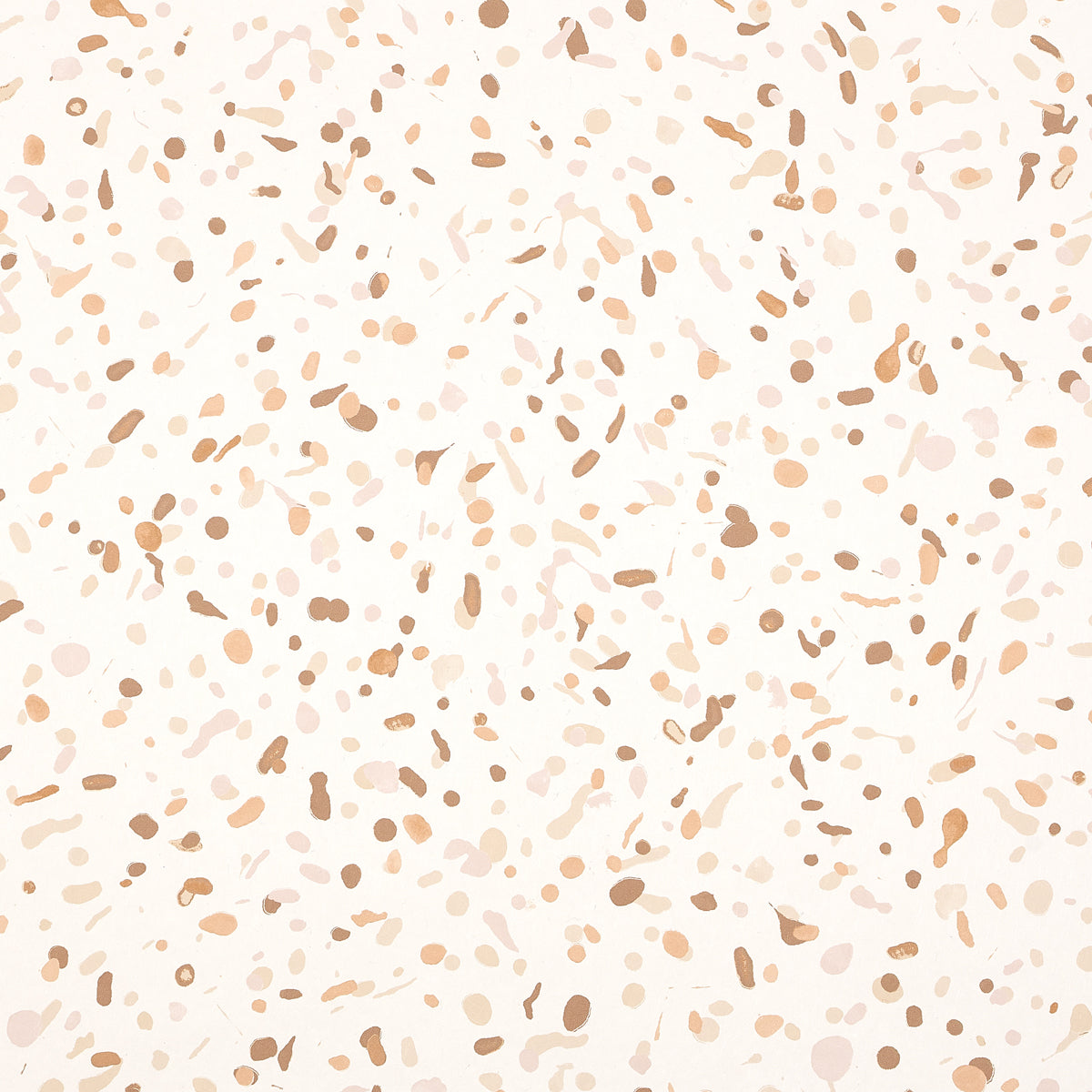 Los Cosmos Earth wallpaper by Schumacher features a dynamic allover pattern of random multidirectional paint splatters in earth tones.