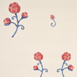 Rhinestone Cowboy wallpaper in Poppy by Schumacher, featuring mid-scale stylized red flowers with blue stems and chainstitch outlines on a neutral background.