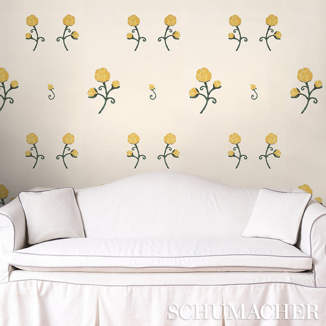 Rhinestone Cowboy Bright Yellow by Schumacher Floral Wallpaper – Schumacher 5014581