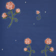 Rhinestone Cowboy wallpaper in Clean Blue by Schumacher, featuring stylized pink flowers with chainstitch outlines and twinkling accents on a blue background.