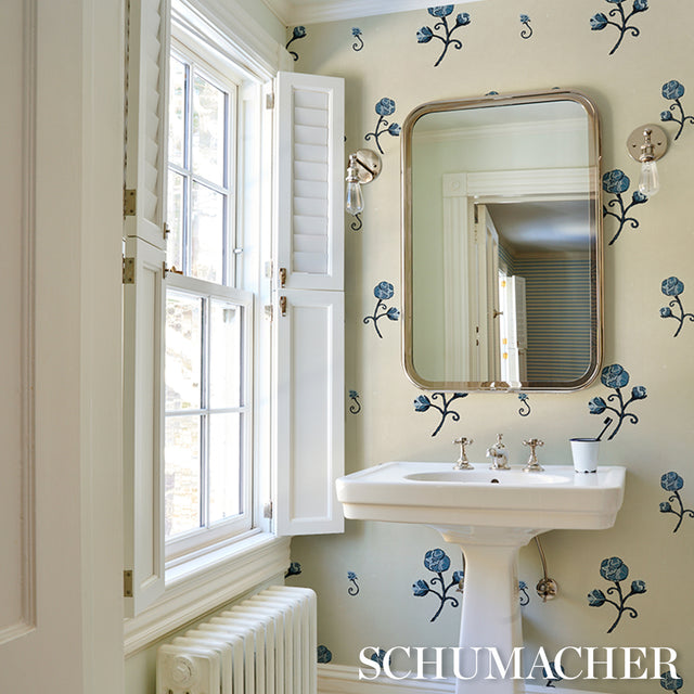 Rhinestone Cowboy Navy Floral Wallpaper by Schumacher – BACKDROP 5014583