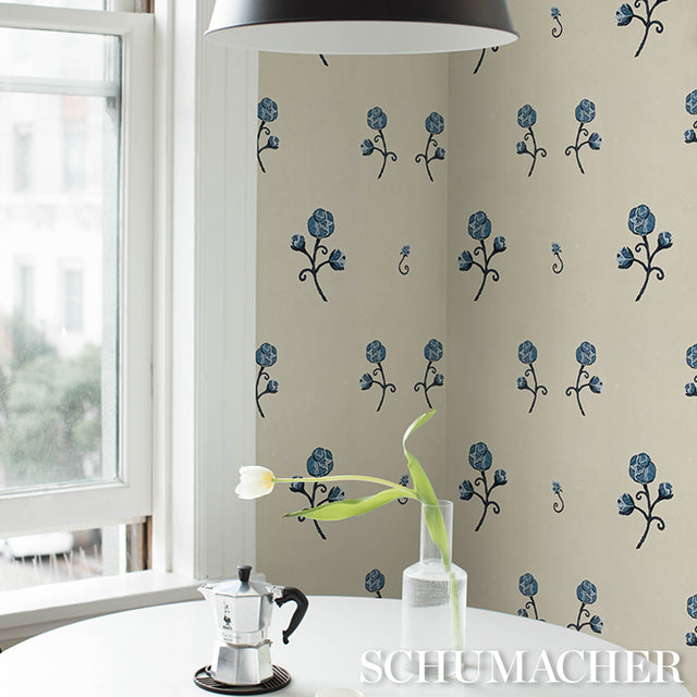 Rhinestone Cowboy Navy Floral Wallpaper by Schumacher – BACKDROP 5014583