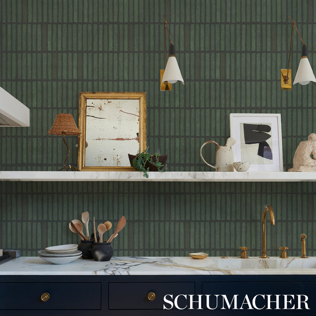 WABI-SABI Moss by Schumacher Geometric Grid Wallpaper – Schumacher 5014591