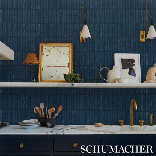 Wabi-Sabi Dark Blue Geometric Wallpaper by Schumacher – 5014592