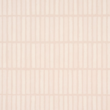 Wabi-Sabi Muted Pink geometric grid wallpaper by Schumacher, shown in styled interior and close-up views.