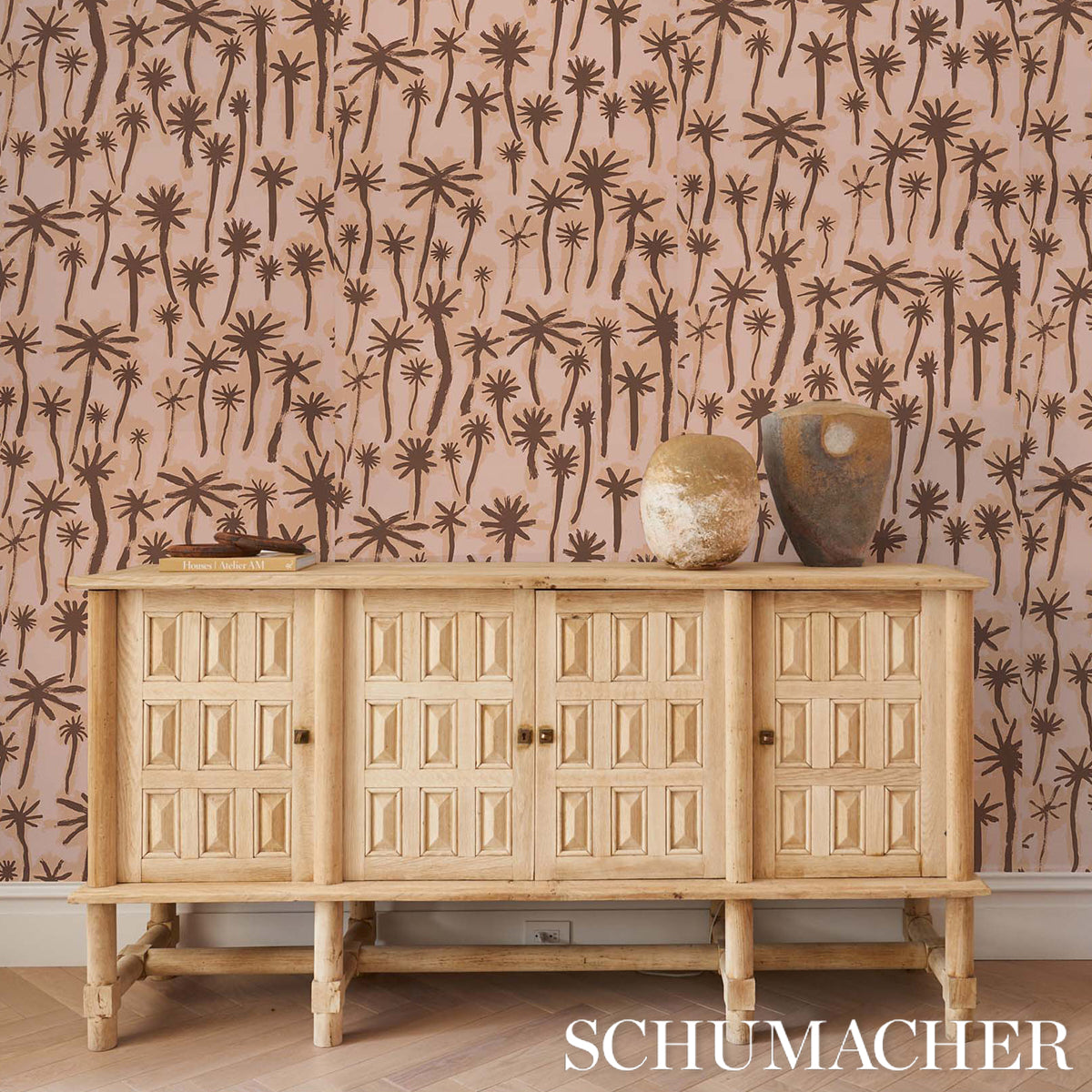 PALMITAS Coral by Abel Macias Painterly Tropical Wallpaper – Schumacher 5014600