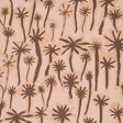 PALMITAS wallpaper in coral by Abel Macias for Schumacher, featuring hand-painted palm tree motifs in a painterly, tropical style.