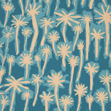 PALMITAS wallpaper in Bahama by Abel Macias for Schumacher, featuring hand-painted palm trees in a painterly tropical design.