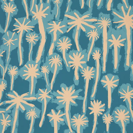 PALMITAS wallpaper in Bahama by Abel Macias for Schumacher, featuring hand-painted palm trees in a painterly tropical design.