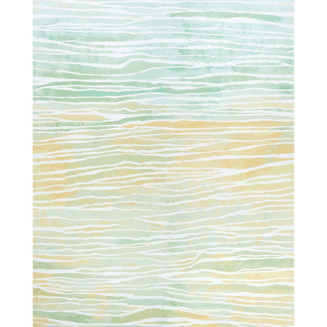 Terra Panel Set in Jade by Abel Macias for Schumacher. Abstract, hand-painted look wallpaper inspired by desert rock formations, shown in a modern interior.