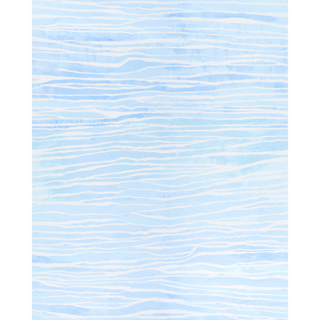 Terra Panel Set in Pacific by Abel Macias for Schumacher. Large-scale blue and white wallpaper with irregular stripe effect inspired by desert rock formations.
