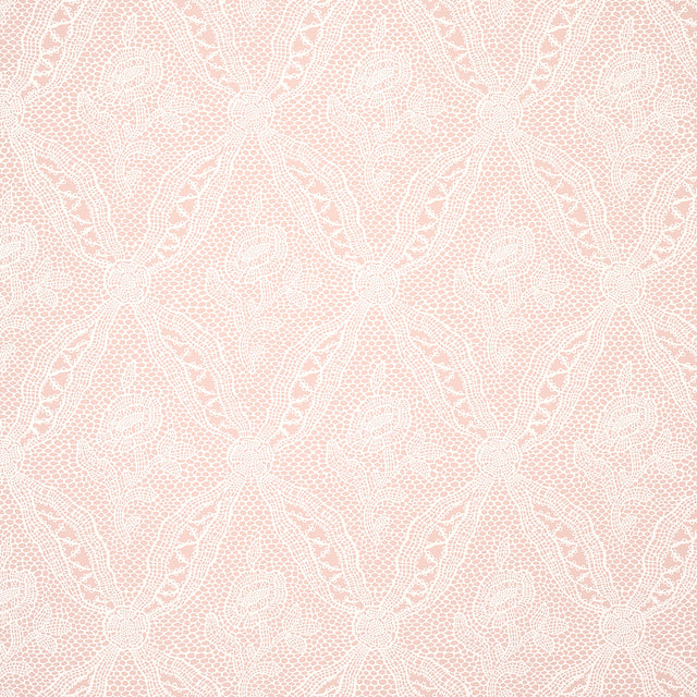 Cosette Lace blush wallpaper with intricate floral lattice design by Schumacher