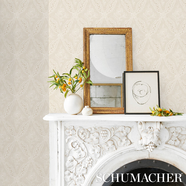 Cosette Lace Sand by Schumacher Intricate Floral Lattice Wallpaper – Schumacher 5014721
