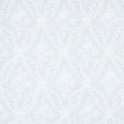 Cosette Lace Cornflower wallpaper by Schumacher, intricate floral lattice design in blue and white.