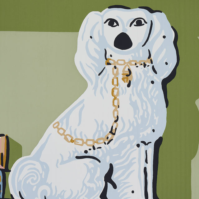 Natalie's Library Celadon by Schumacher Hand-Screened Trompe L'oeil Bookshelf Wallpaper – Schumacher 5014730