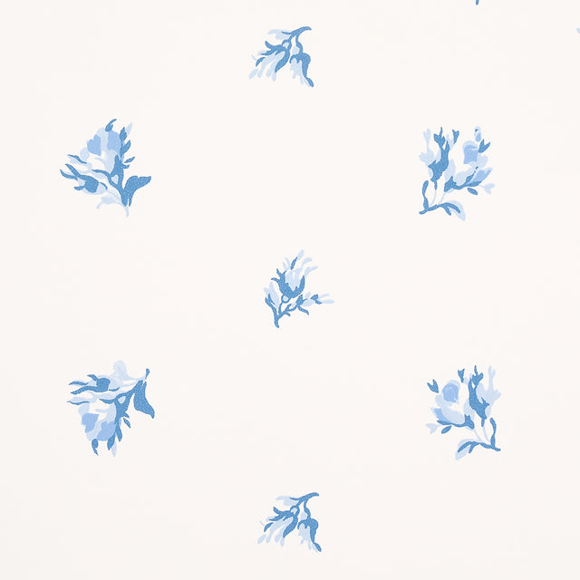 Margie Floral Porcelain by Schumacher Delicate Blue Rosebud Wallpaper – Schumacher 5014740