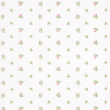 Margie Floral wallpaper in rose by Schumacher, featuring a delicate small-scale rosebud pattern on a white background.