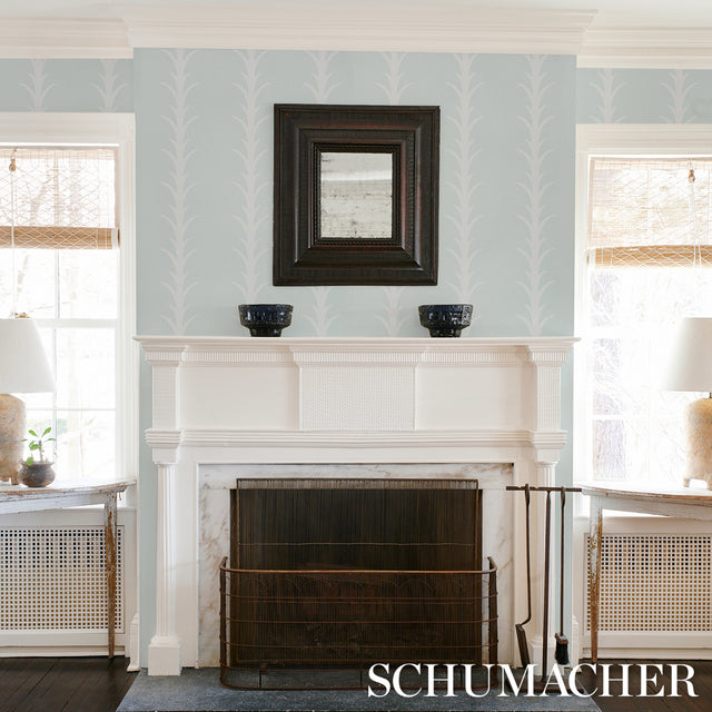 Acanthus Stripe Ivory on Mineral by Schumacher Botanical Stripe Wallpaper – Schumacher 5014770