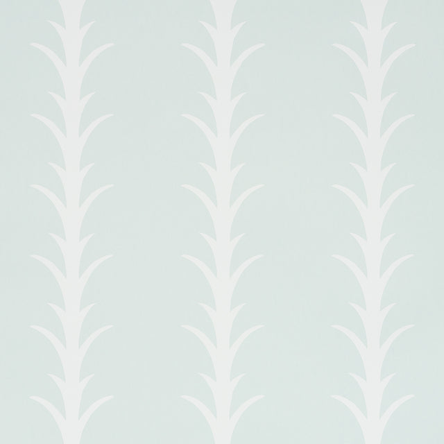 Acanthus Stripe wallpaper in ivory on mineral by Schumacher, featuring a stylized acanthus motif in a vertical stripe pattern.