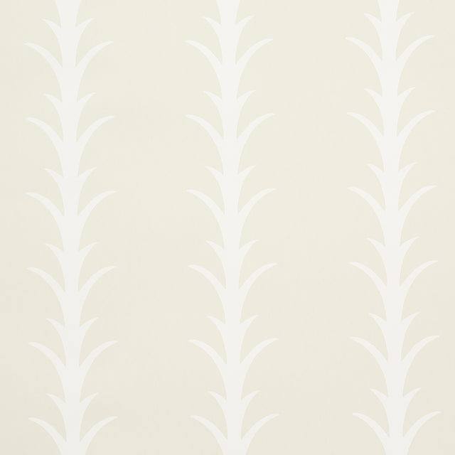 Acanthus Stripe wallpaper in ivory on neutral by Schumacher, featuring a stylized acanthus motif in a classic stripe pattern.