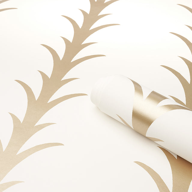 Acanthus Stripe Gold on Ivory by Schumacher – Celerie Kemble Designer Wallpaper – 5014772