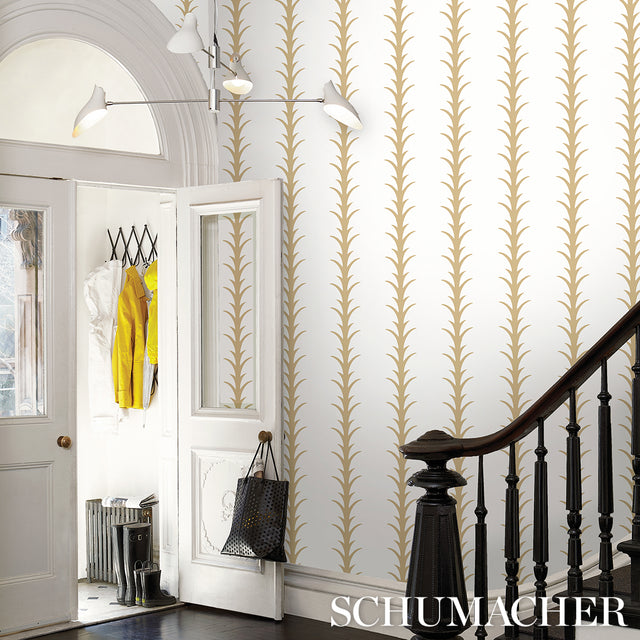 Acanthus Stripe Gold on Ivory by Schumacher – Celerie Kemble Designer Wallpaper – 5014772