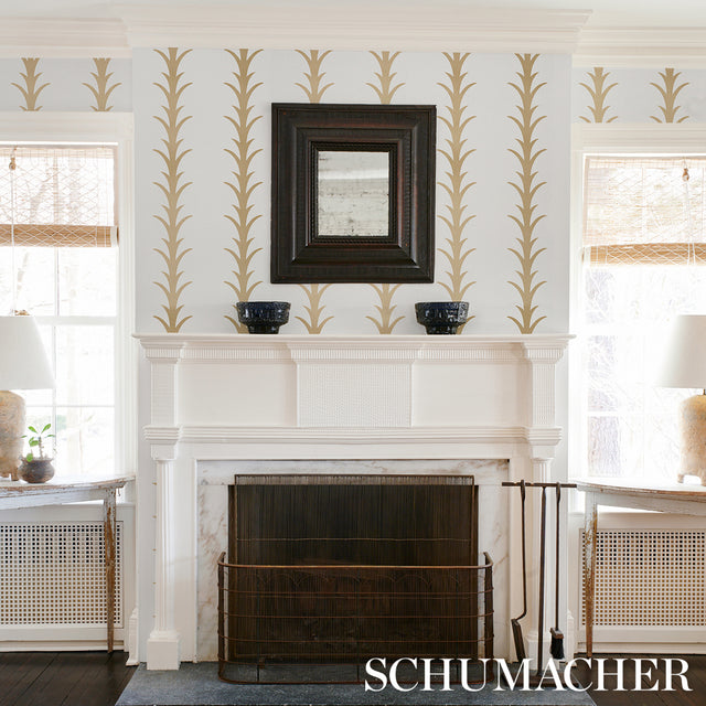 Acanthus Stripe Gold on Ivory by Schumacher – Celerie Kemble Designer Wallpaper – 5014772